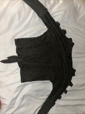 A. Byer Dark Gray Off-the-Shoulder Tie-Front Sweater